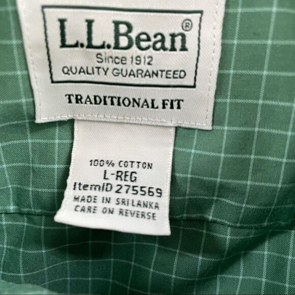 LL Bean Green Windowpane Button Down Shirt L - Picture 2 of 5